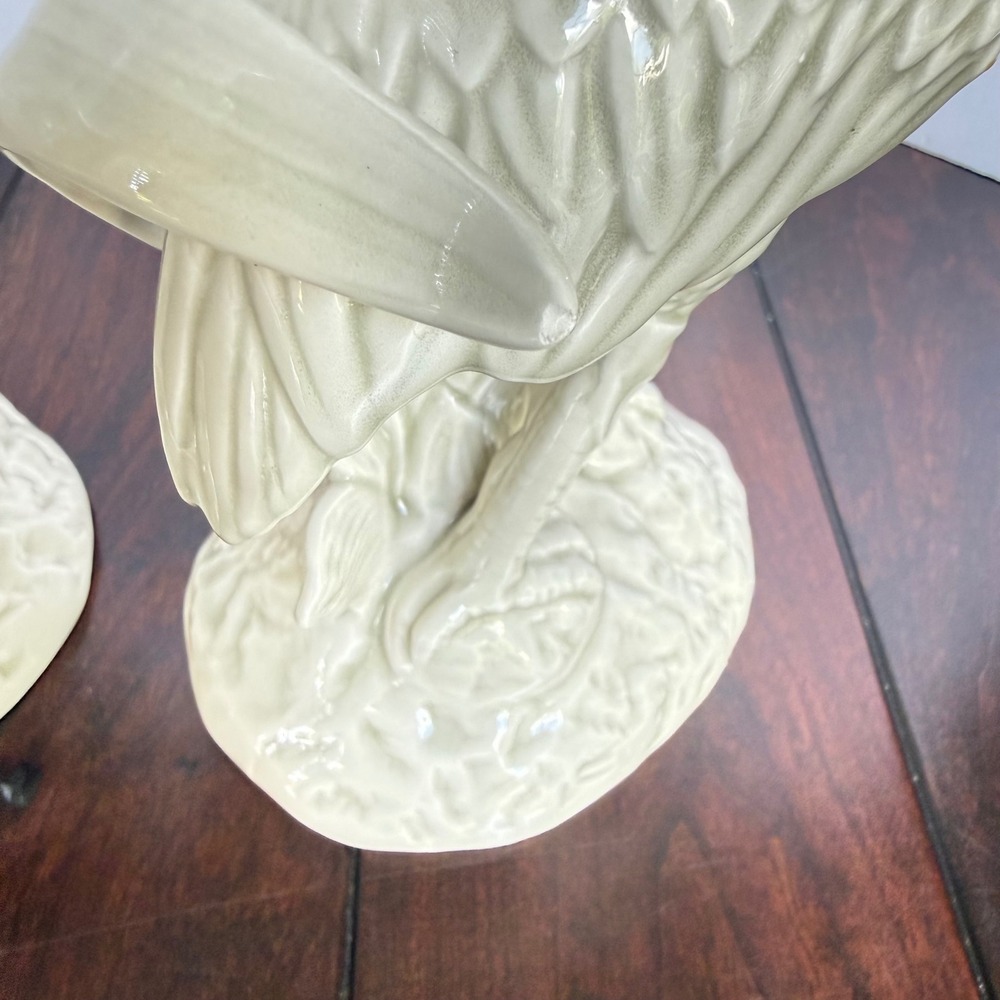 Vintage 1977 Fitz and Floyd Heron Lotus Candlestick Holders Pair Cream Ceramic - Picture 9 of 9